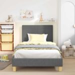 vidaXL Detský rám na posteľ s čelom Tmavo šedá 90 x 200 cm látka – Obrázok 3