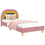 vidaXL Detský rám na posteľ s čelom Ružová 90 x 190 cm Zamat – Obrázok 2