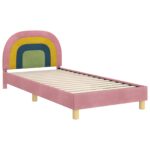 vidaXL Detský rám na posteľ s čelom Ružová 90 x 190 cm Zamat – Obrázok 4