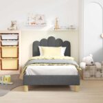 vidaXL Rám detskej postele s čelom Tmavo šedá 80 x 160 cm látka – Obrázok 3