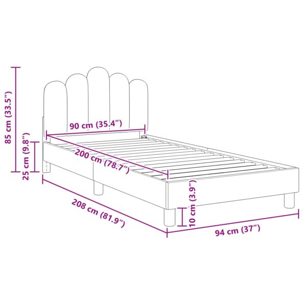 vidaXL Detský rám na posteľ s čelom Svetlosivá 90 x 200 cm látka – Obrázok 10