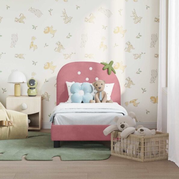 vidaXL Rám detskej postele s čelom Ružová 70 x 140 cm Zamat – Obrázok 3
