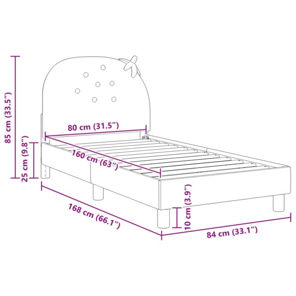 vidaXL Detský rám na posteľ s čelom Ružová 80 x 160 cm Zamat – Obrázok 10