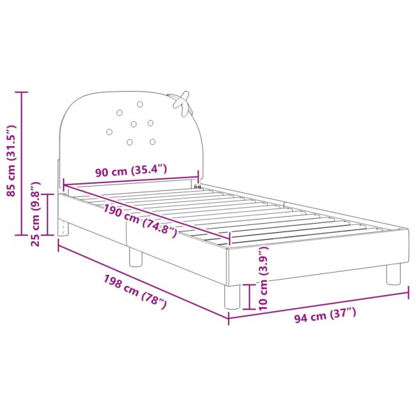 vidaXL Detský rám na posteľ s čelom Ružová 90 x 190 cm Zamat – Obrázok 10