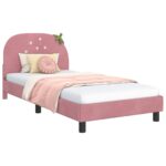 vidaXL Detský rám na posteľ s čelom Ružová 90 x 190 cm Zamat – Obrázok 2