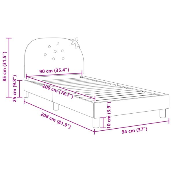 vidaXL Detský rám na posteľ s čelom Ružová 90 x 200 cm Zamat – Obrázok 10