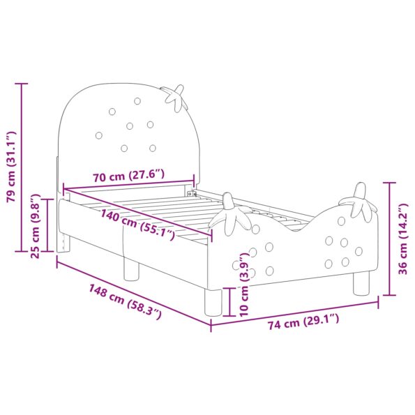 vidaXL Rám detskej postele s čelom Ružová 70 x 140 cm Zamat – Obrázok 10