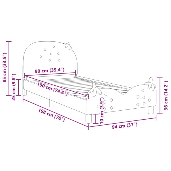 vidaXL Detský rám na posteľ s čelom Ružová 90 x 190 cm Zamat – Obrázok 10