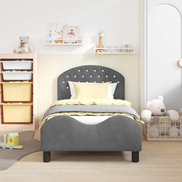 vidaXL Detský rám na posteľ s čelom Tmavo šedá 80 x 160 cm Zamat – Obrázok 3
