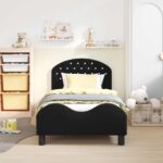 vidaXL Detský rám na posteľ s čelom Čierna 80 x 160 cm Zamat – Obrázok 3