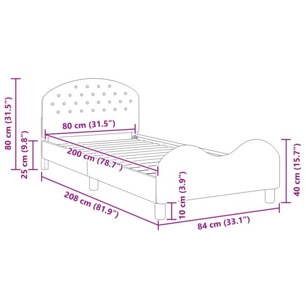 vidaXL Detský rám na posteľ s čelom Tmavo šedá 80 x 200 cm Zamat – Obrázok 10