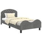 vidaXL Detský rám na posteľ s čelom Tmavo šedá 90 x 190 cm Zamat – Obrázok 2