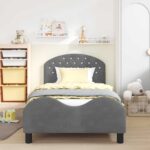 vidaXL Detský rám na posteľ s čelom Tmavo šedá 90 x 190 cm Zamat – Obrázok 3