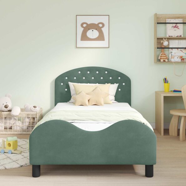 vidaXL Detský rám na posteľ s čelom Morská zelená 90 x 200 cm Zamat – Obrázok 3