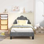 vidaXL Detský rám na posteľ s čelom Tmavo šedá 80 x 160 cm Zamat – Obrázok 3