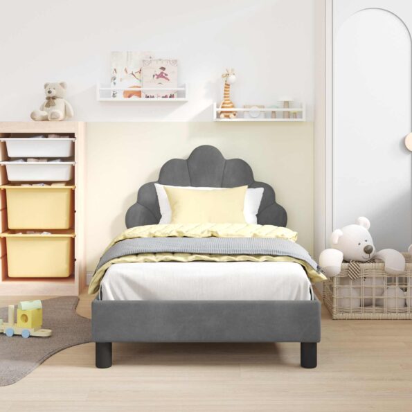vidaXL Detský rám na posteľ s čelom Tmavo šedá 80 x 160 cm Zamat – Obrázok 3