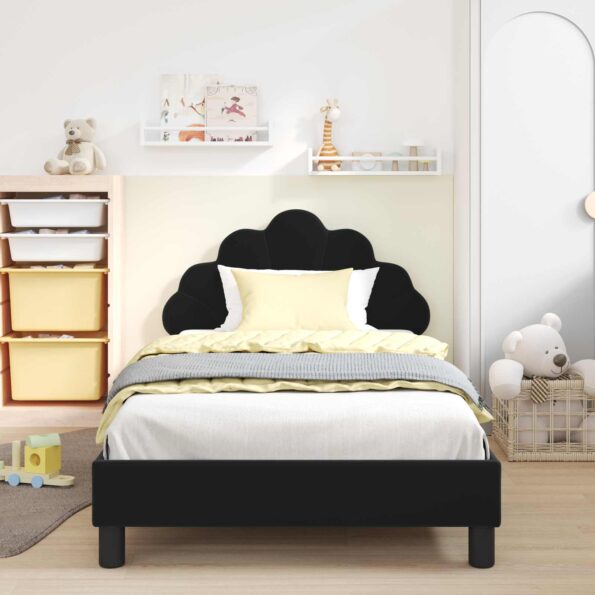 vidaXL Detský rám na posteľ s čelom Čierny 90 x 190 cm Zamat – Obrázok 3