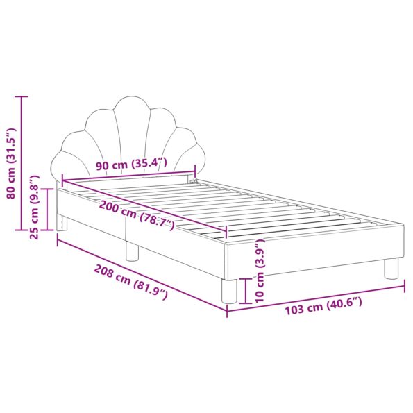vidaXL Detský rám na posteľ s čelom Tmavo šedá 90 x 200 cm Zamat – Obrázok 10