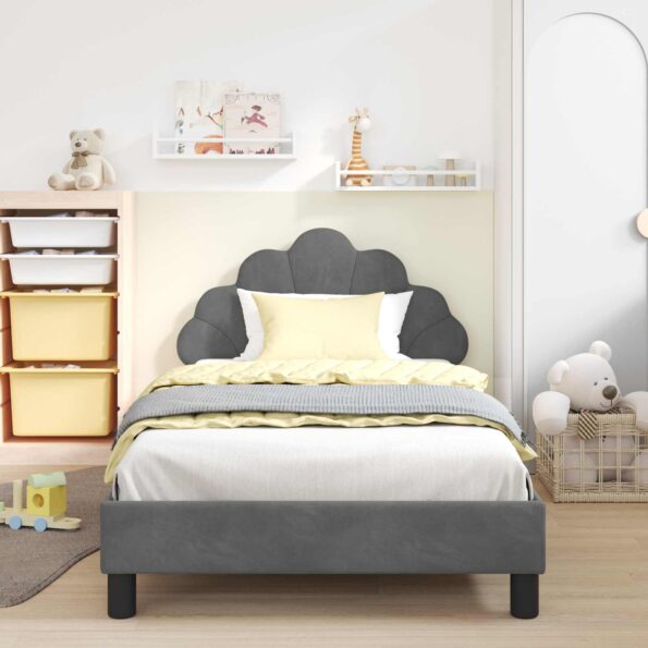 vidaXL Detský rám na posteľ s čelom Tmavo šedá 90 x 200 cm Zamat – Obrázok 3