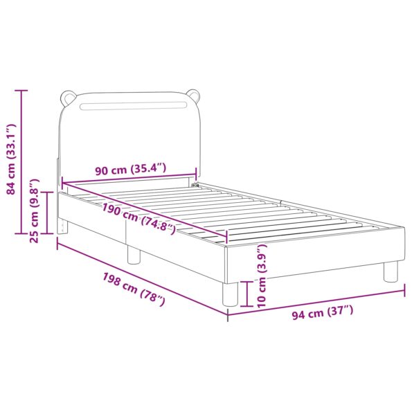 vidaXL Detský rám na posteľ s čelom Tmavo šedá 90 x 190 cm látka – Obrázok 10