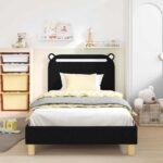 vidaXL Detský rám na posteľ s čelom Čierna 90 x 190 cm látka – Obrázok 3
