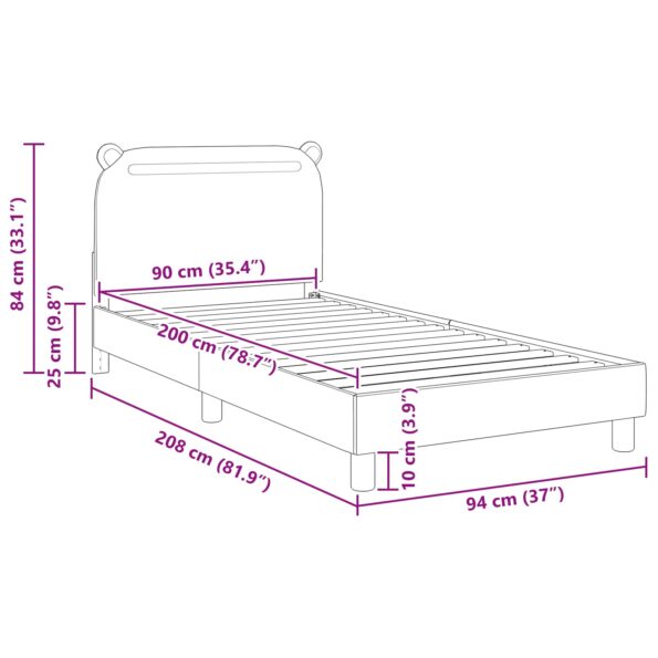 vidaXL Detský rám na posteľ s čelom Tmavo šedá 90 x 200 cm látka – Obrázok 10