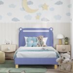 vidaXL Detský rám na posteľ s čelom Modrá džínovina 90 x 200 cm látka – Obrázok 3