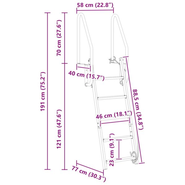 vidaXL Rebrík na molo Iný Strieborná 58 x 77 x 191 cm Hliník – Obrázok 11