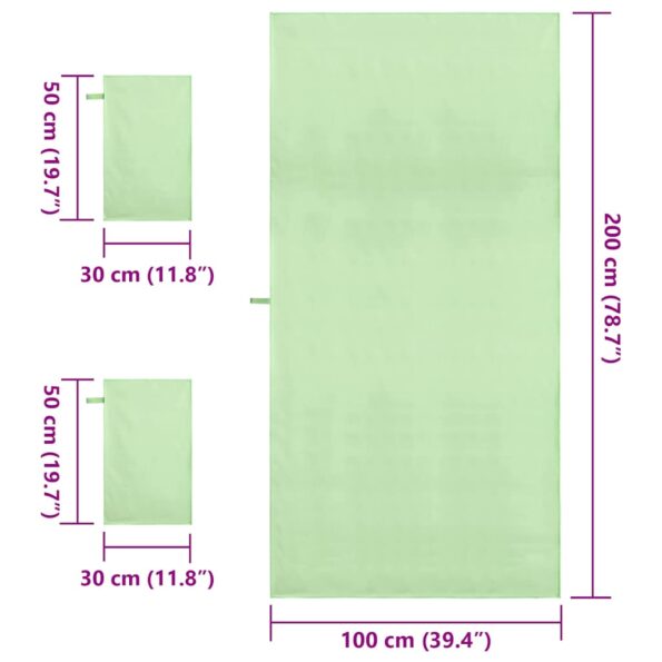 vidaXL Sada športových uterákov 3 pcs Zelená Polyester a polyamid – Obrázok 8