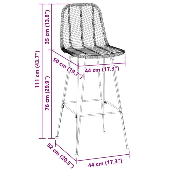 vidaXL Barová stolička 2 pcs Prírodná 44,5 x 53 x 111 cm – Obrázok 11