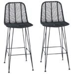 vidaXL Barová stolička 2 pcs Čierna 44,5 x 53 x 111 cm Ratan a železo – Obrázok 2