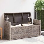 vidaXL Úložná lavička s vankúšom Sivá 110 x 40 x 50 cm Ratan – Obrázok 3