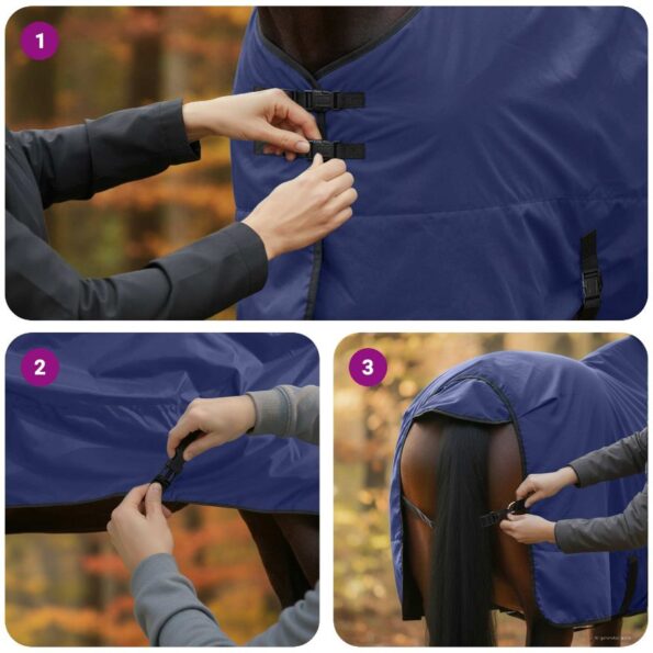 vidaXL Plášť pre kone Tmavozelená a čierna 85 cm Polyester – Obrázok 12