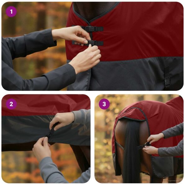 vidaXL Plášť pre kone Tmavozelená a čierna 95 cm Polyester – Obrázok 12