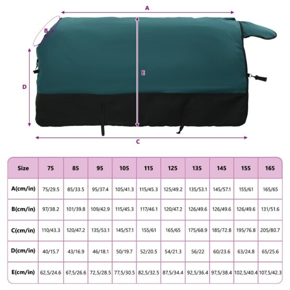 vidaXL Plášť pre kone Tmavozelená a čierna 125 cm Polyester – Obrázok 10