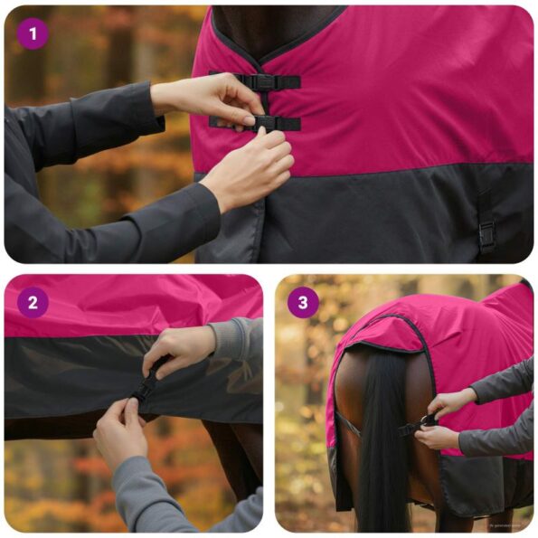 vidaXL Plášť pre kone Ružová a čierna 85 cm Polyester – Obrázok 12