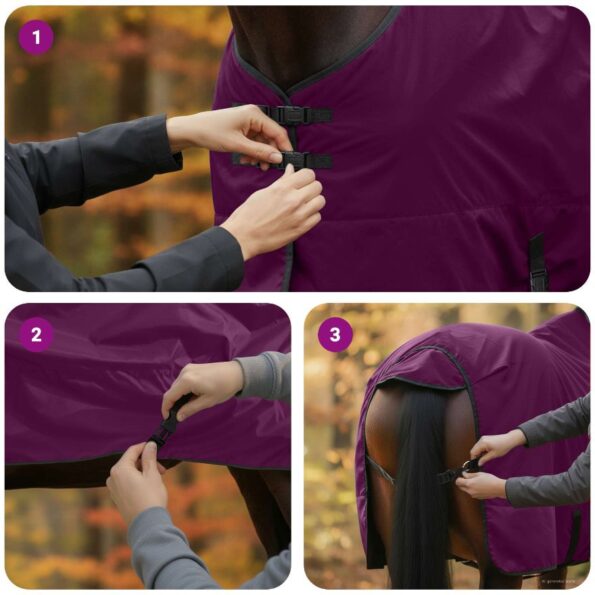 vidaXL Plášť pre kone Tmavozelená a čierna 165 cm Polyester – Obrázok 12