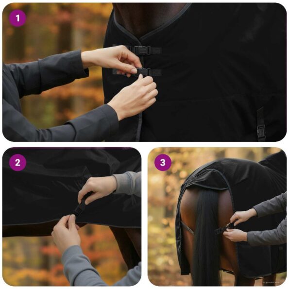 vidaXL Plášť pre kone Tmavozelená a čierna 135 cm Polyester – Obrázok 12