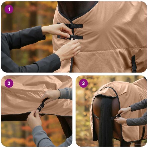 vidaXL Plášť pre kone Kapučínová 105 cm Polyester – Obrázok 12