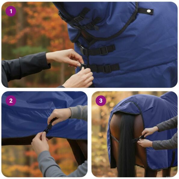 vidaXL Plášť pre kone Tmavozelená a čierna 165 cm Polyester – Obrázok 12