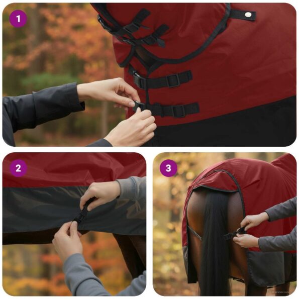 vidaXL Plášť pre kone Tmavozelená a čierna 155 cm Polyester – Obrázok 12