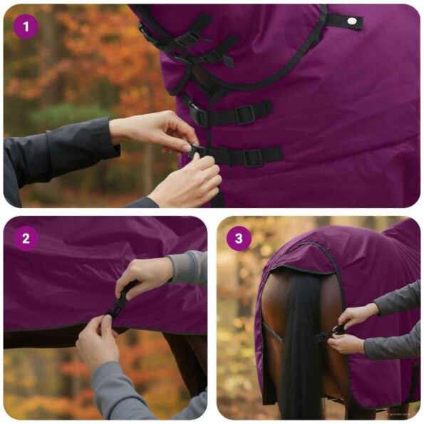 vidaXL Plášť pre kone Tmavozelená a čierna 135 cm Polyester – Obrázok 12