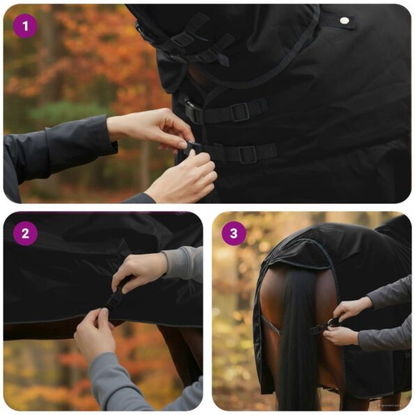 vidaXL Plášť pre kone Tmavozelená a čierna 155 cm Polyester – Obrázok 12