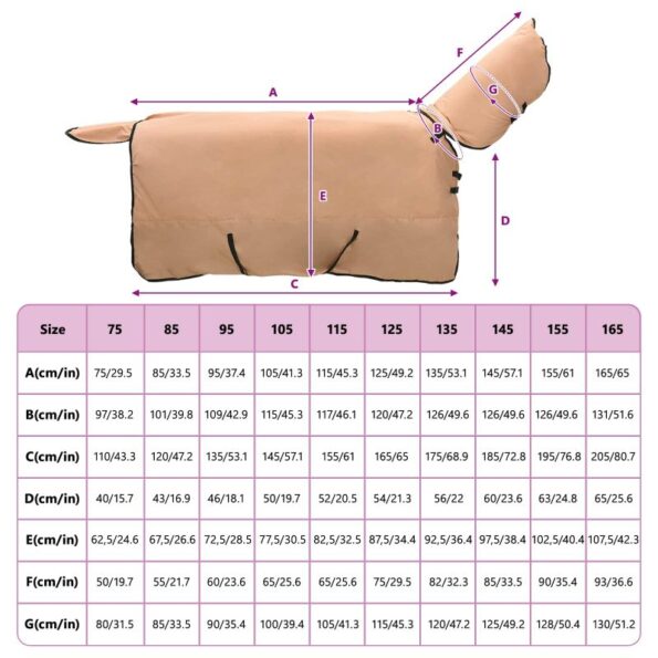 vidaXL Plášť pre kone Kapučínová 155 cm Polyester – Obrázok 10