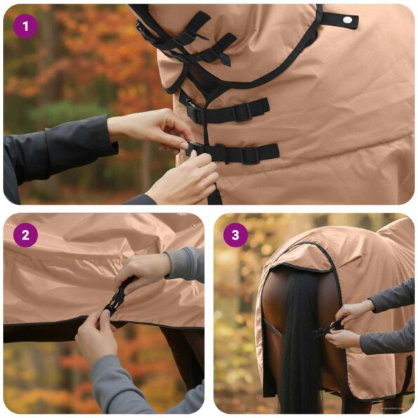 vidaXL Plášť pre kone Kapučínová 155 cm Polyester – Obrázok 12