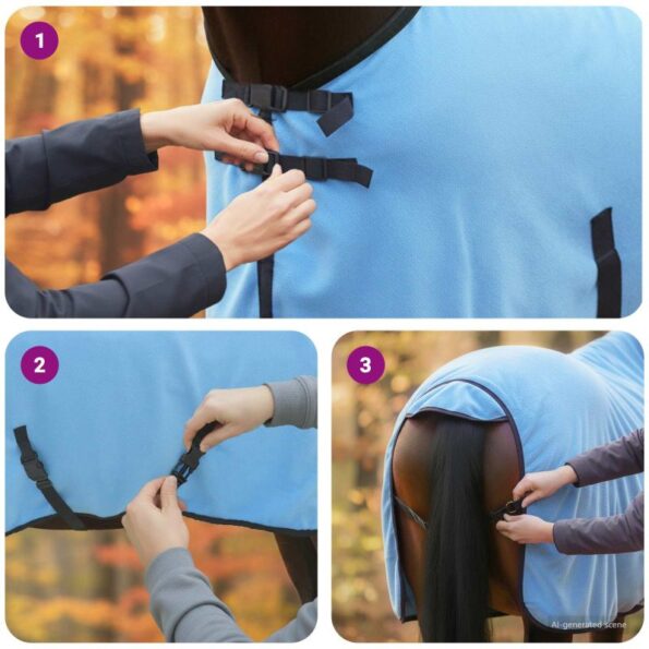 vidaXL Plášť pre kone Plný aqua Polyester – Obrázok 11