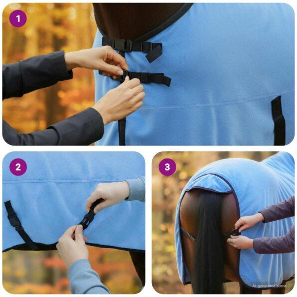 vidaXL Plášť pre kone Plný aqua Polyester – Obrázok 11