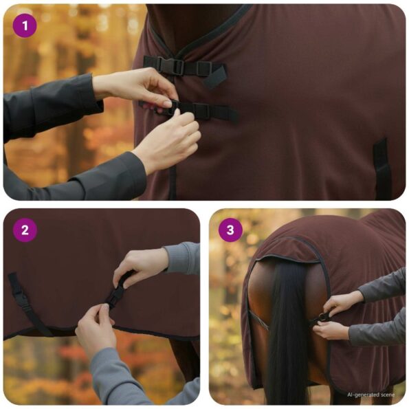 vidaXL Plášť pre kone Plná tmavohnedá 85 cm Polyester – Obrázok 11