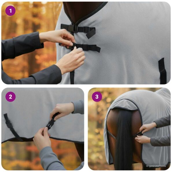 vidaXL Plášť pre kone Plná svetlošedá a ružová 95 cm Polyester – Obrázok 11