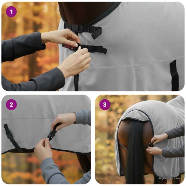 vidaXL Plášť pre kone Plná svetlošedá a ružová 145 cm Polyester – Obrázok 11